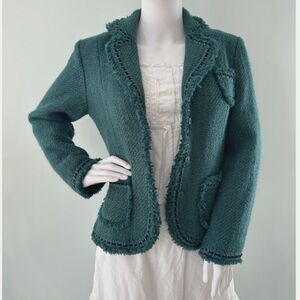Dialogue Vintage Y2k Teal Blue Knit Designer Blazer Jacket size Medium